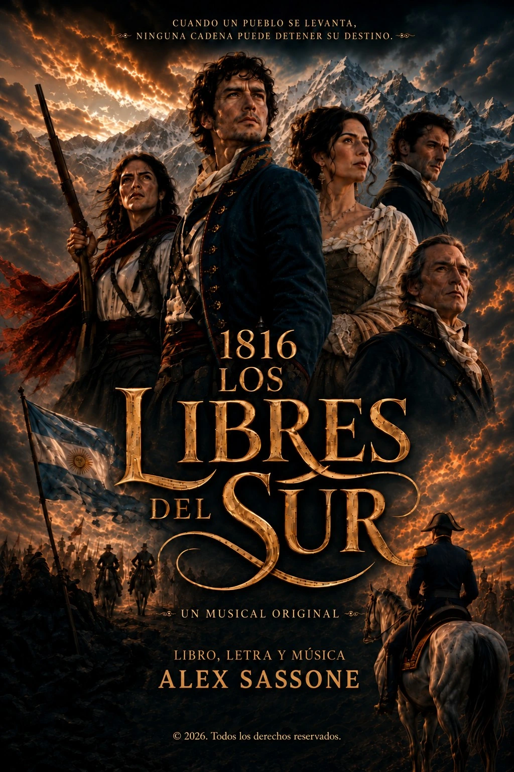 Póster oficial del musical 1816 Los Libres del Sur, libro, letra y música Alex Sassone